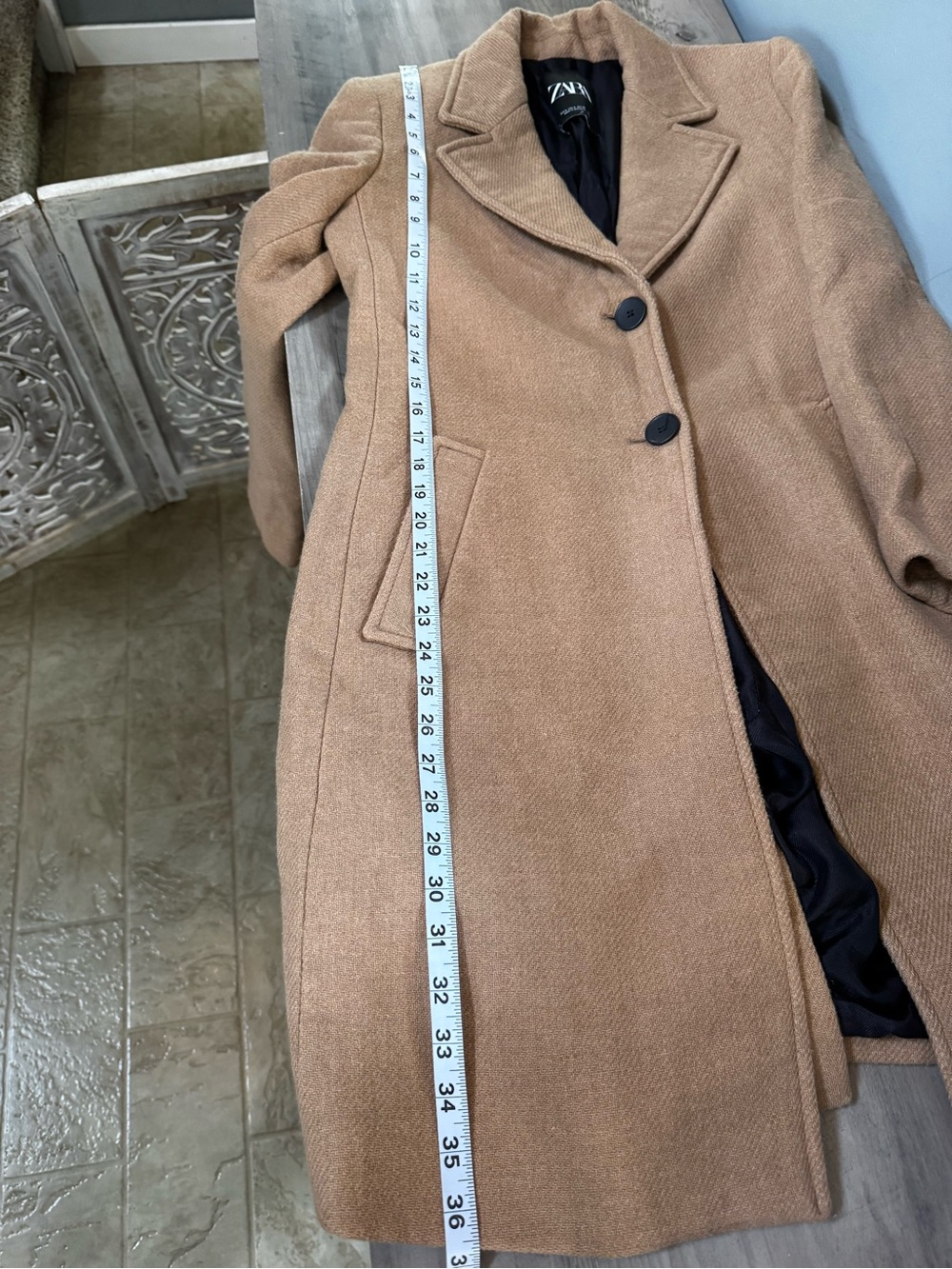 Zara Camel Single-Breasted Tailored Coat - Picture 3 of 7